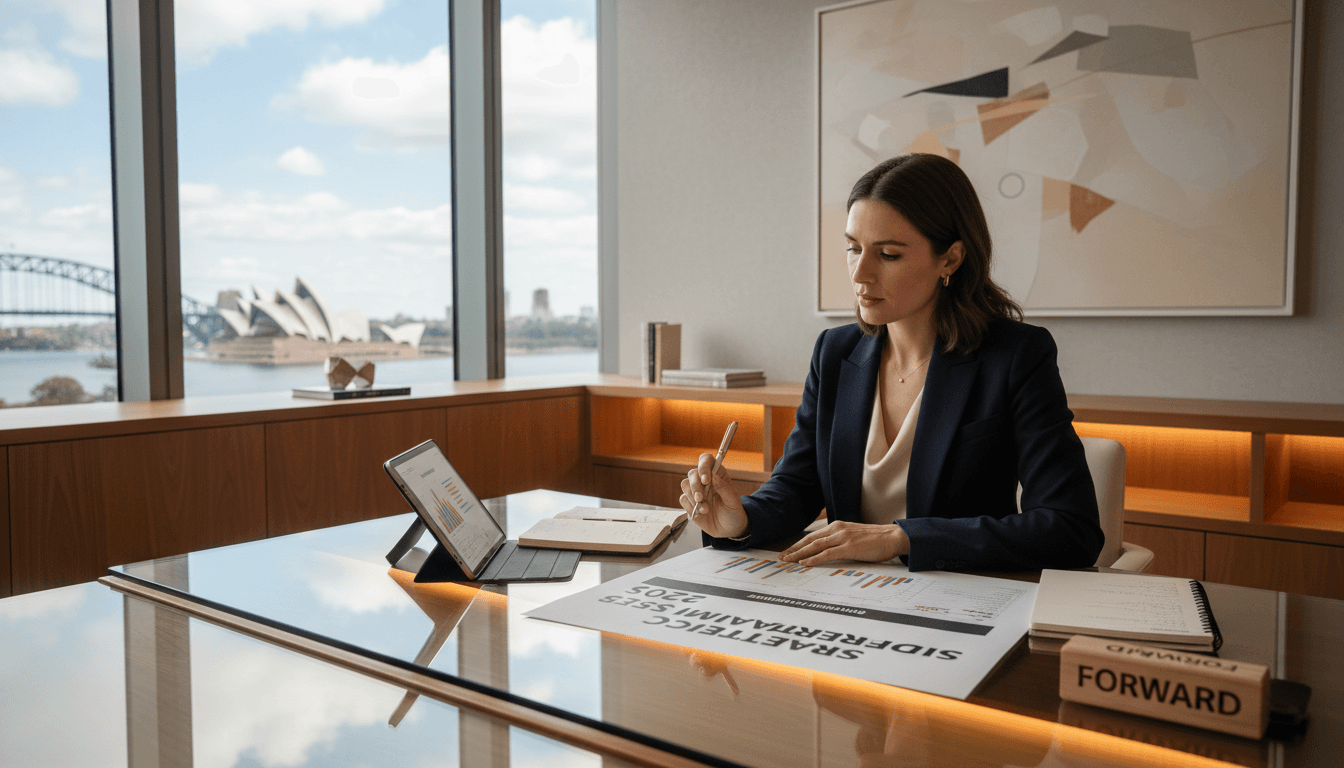 Strategic advisor reviewing business framework with natural light and modern workspace